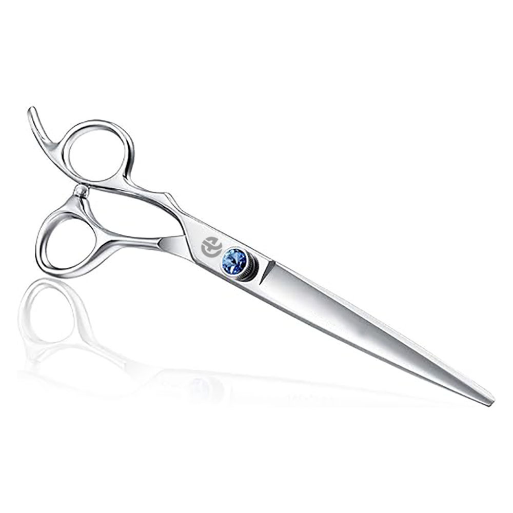Left Handed Straight Dog Grooming Scissors, Premium Cats Grooming Shears Pets Trimming Kit with Offset Handle and a Jeweled